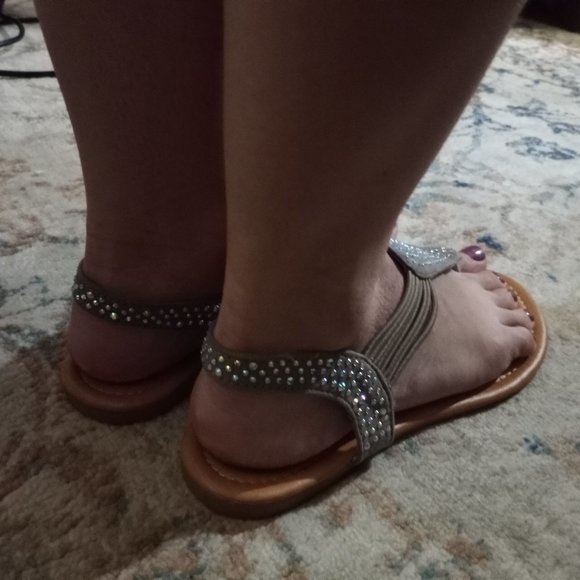Gray Studded Super Comfy Sparkly Summer Sandals - Picture 2 of 2